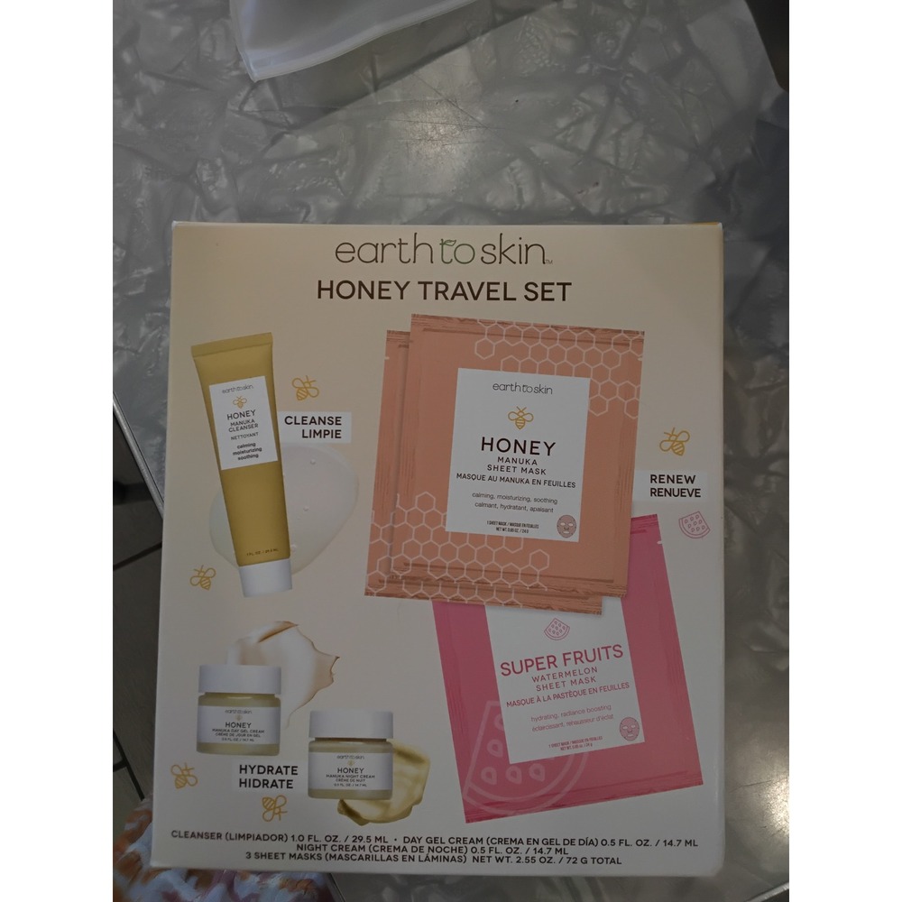 Earth to Skin Honey Travel Set Skincare Kit Cleanser Day Night Cream Masks‎ 6pc